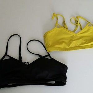 2 Lululemon Black & Mustard Yellow caged sport bra